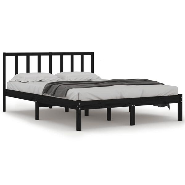 vidaXL Cadre de lit sans matelas noir bois de pin massif 150x200 cm