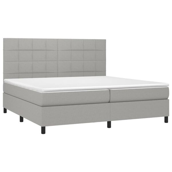 vidaXL Sommier &agrave; lattes de lit et matelas et LED Gris clair 200x200 cm