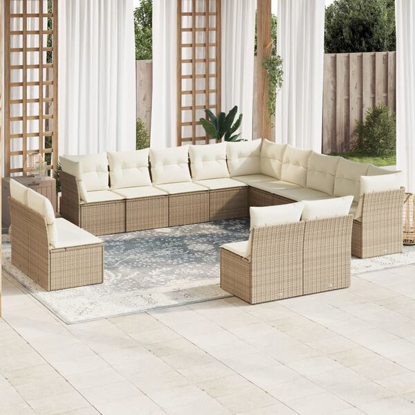 vidaXL Salon de jardin avec coussins 13 pcs beige r&eacute;sine tress&eacute;e