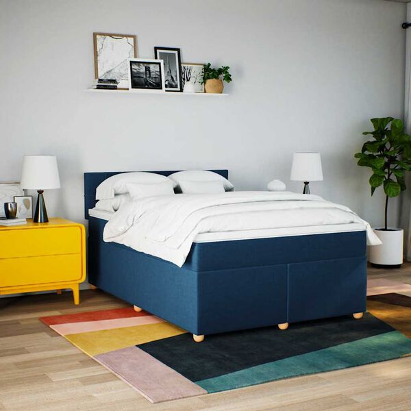 vidaXL Sommier &agrave; lattes de lit avec matelas Bleu 140x190 cm Tissu