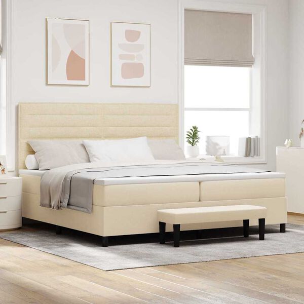 vidaXL Lit &agrave; ressorts avec matelas Cr&egrave;me 200 x 200 cm tissu