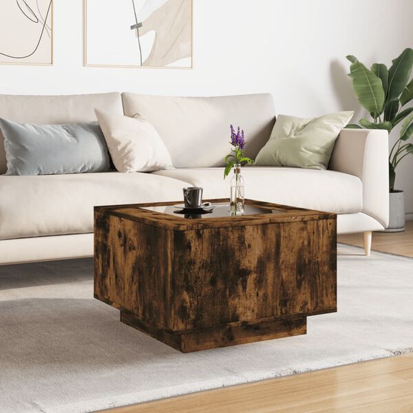 vidaXL Table basse avec LED ch&ecirc;ne fum&eacute; 60x60x40 cm bois d'ing&eacute;nierie