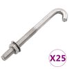 vidaXL Jeu de 25 boulons en J ancr&eacute;s avec &eacute;crou et rondelle M8x120 mm