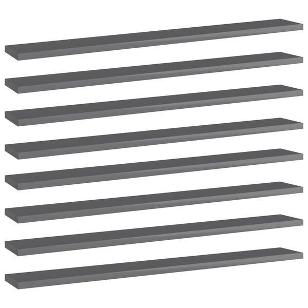 vidaXL Panneaux biblioth&egrave;que 8pcs Gris brillant 80x10x1,5cm Agglom&eacute;r&eacute;