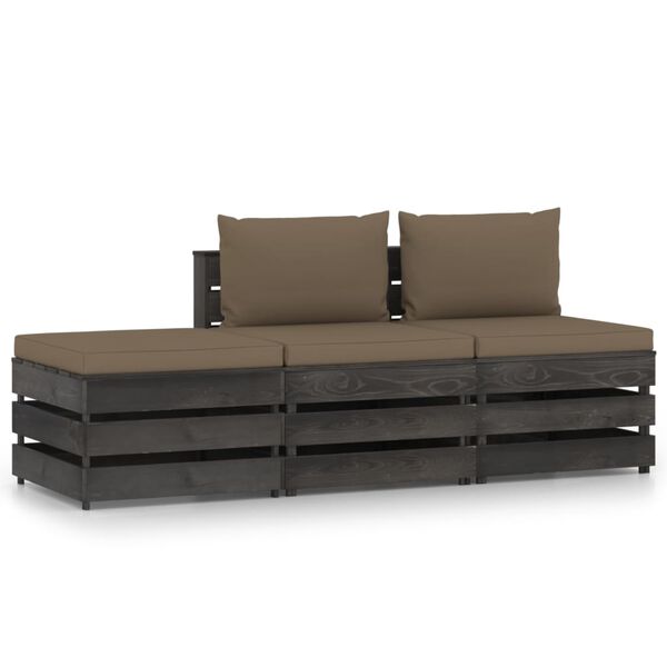 vidaXL Salon de jardin 3 pcs avec coussins Bois impr&eacute;gn&eacute; de gris