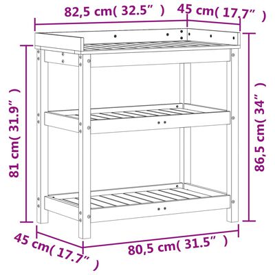 vidaXL Table de rempotage et étagères 82,5x45x86,5cm bois pin imprégné