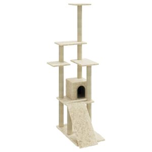 vidaXL Arbre &agrave; chat avec griffoirs en sisal Cr&egrave;me 155 cm