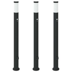 vidaXL Bornes lumineuses avec d&eacute;tecteur et prise lot de 3 110 cm acier inoxydable IP44