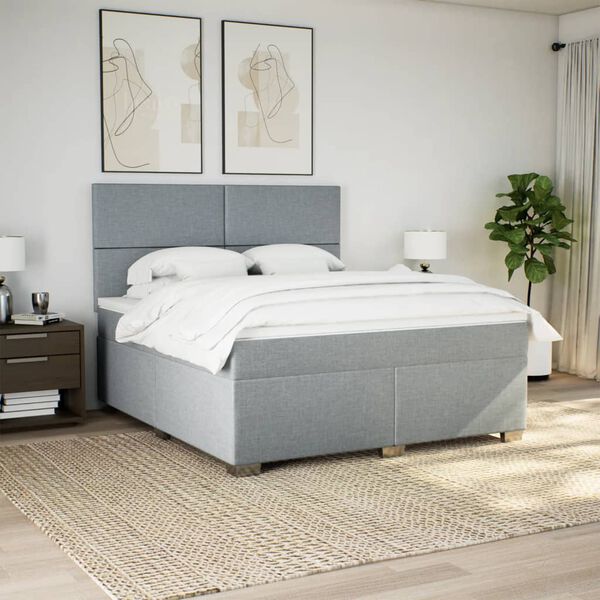 vidaXL Sommier &agrave; lattes de lit avec matelas Gris clair 180x200cm Tissu