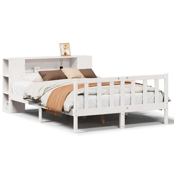 vidaXL Lit biblioth&egrave;que sans matelas blanc 140x190 cm bois pin massif