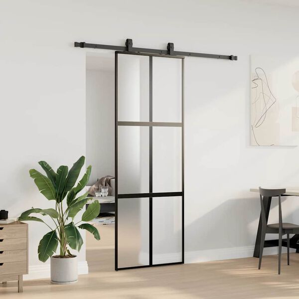 vidaXL Porte coulissante kit quincaillerie noir 76x205 cm verre trempé