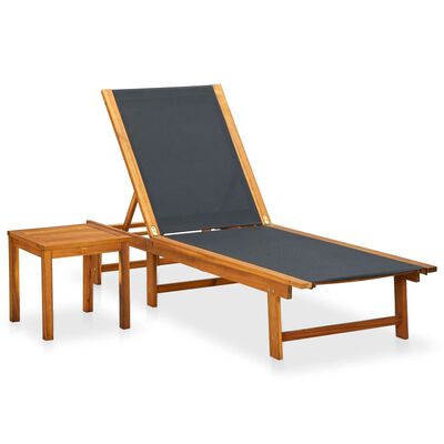 vidaXL Chaise longue avec table Bois d'acacia solide et textilène