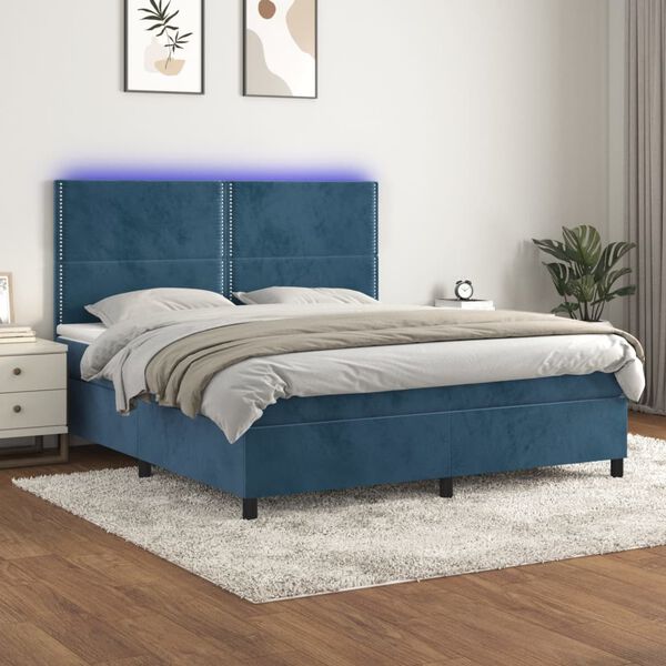 vidaXL Sommier &agrave; lattes de lit matelas et LED Bleu fonc&eacute; 160x200 cm