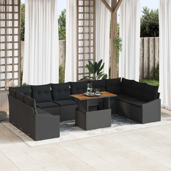 vidaXL Ensemble de canap&eacute; de jardin 11 pcs Noir Poly rotin
