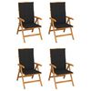 vidaXL Chaises inclinables de jardin et coussins lot de 4 Teck solide