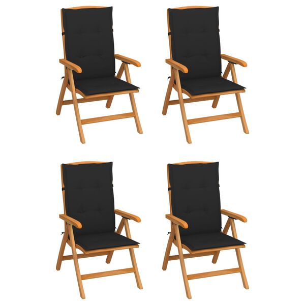 vidaXL Chaises inclinables de jardin et coussins lot de 4 Teck solide
