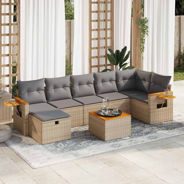 vidaXL Salon de jardin avec coussins 7 pcs beige r&eacute;sine tress&eacute;e