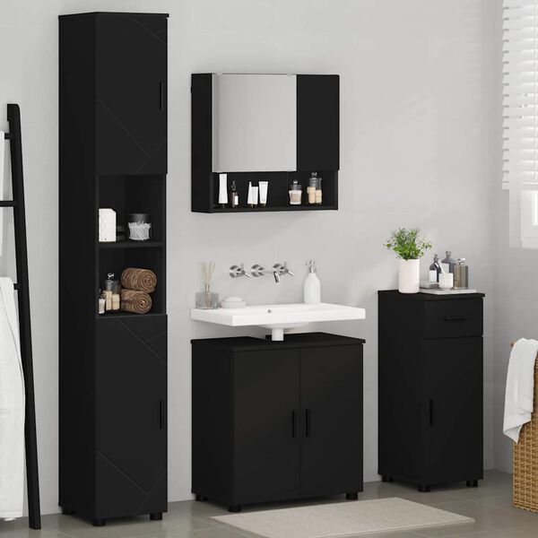 vidaXL Ensemble de mobilier de salle de bain avec tiroir 4 pcs Noir