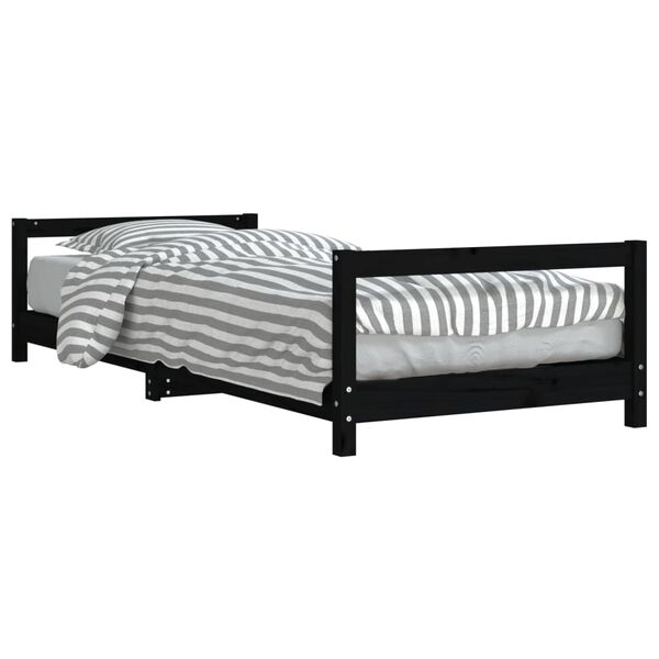 vidaXL Cadre de lit pour enfants noir 90x200 cm bois de pin massif