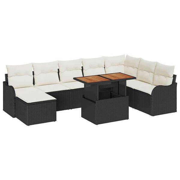 vidaXL Ensemble de canap&eacute; de jardin avec coussin 9 pcs Noir et cr&egrave;me