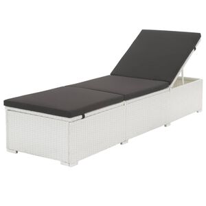 vidaXL Chaise longue avec coussin noir r&eacute;sine tress&eacute;e blanc