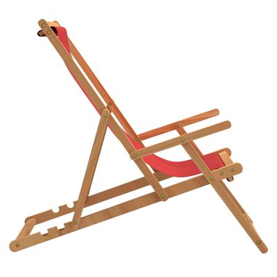 vidaXL Chaise de plage pliable Bois de teck solide Rouge