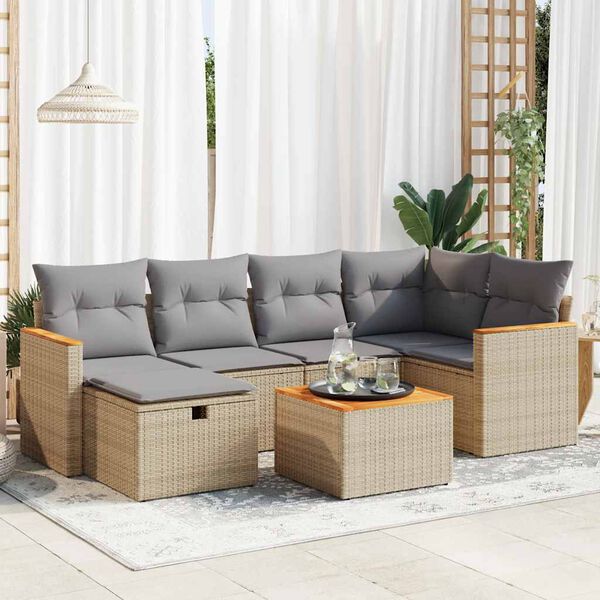 vidaXL Salon de jardin avec coussins 7 pcs beige r&eacute;sine tress&eacute;e