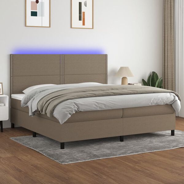 vidaXL Sommier &agrave; lattes de lit et matelas et LED Taupe 200x200cm Tissu