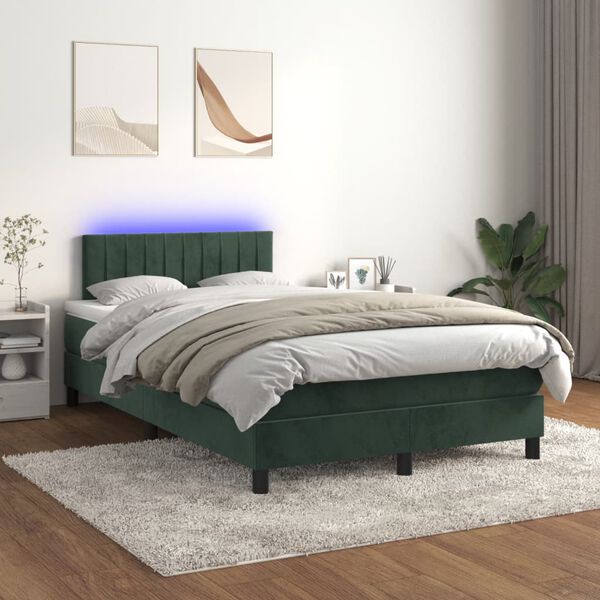 vidaXL Sommier &agrave; lattes de lit avec matelas LED Vert fonc&eacute; 120x200 cm