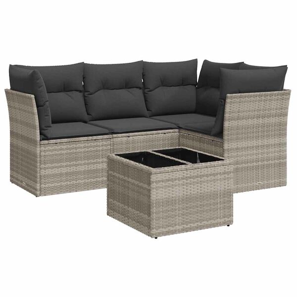 vidaXL Salon de jardin 5 pcs avec coussins gris clair r&eacute;sine tress&eacute;e