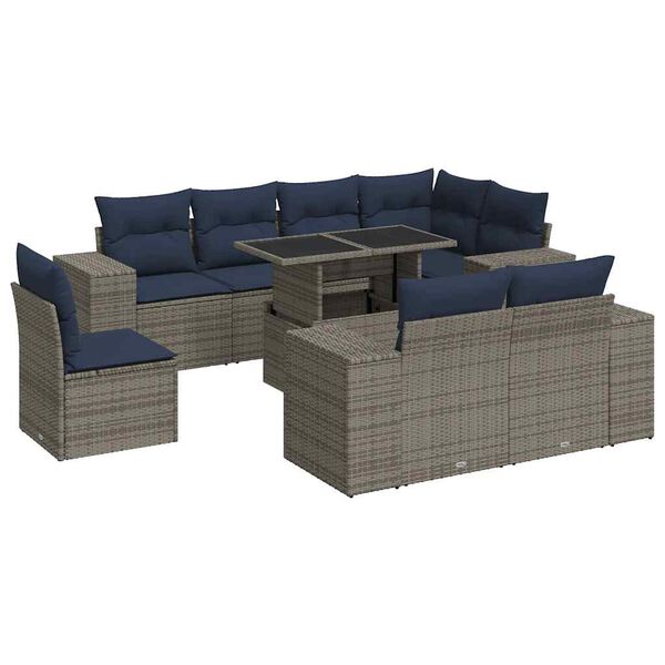 vidaXL Salon de jardin avec coussins 9 pcs gris résine tressée acacia