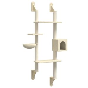vidaXL Arbre &agrave; chat mural avec griffoir cr&egrave;me 180 cm