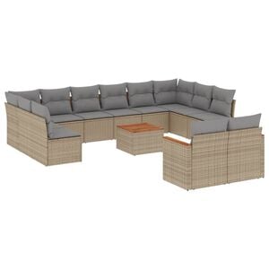 vidaXL Salon de jardin et coussins 13 pcs m&eacute;lange beige r&eacute;sine tress&eacute;e