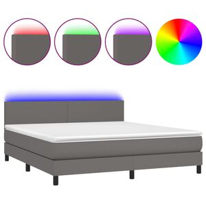 vidaXL Sommier &agrave; lattes de lit avec matelas et LED Gris 180x200 cm