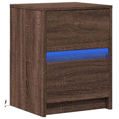 vidaXL Armoire de chevet et lumières LED chêne marron bois ingénierie