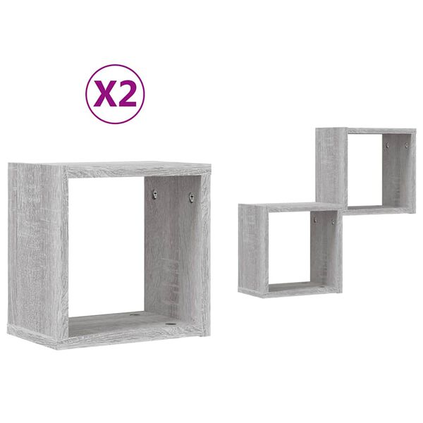 vidaXL &Eacute;tag&egrave;res Murales avec &eacute;tag&egrave;re 2 pcs Gris Sonoma 26 x 15 x 26 cm