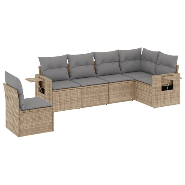 vidaXL Salon de jardin avec coussins 6 pcs beige r&eacute;sine tress&eacute;e