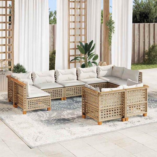 vidaXL Salon de jardin avec coussins 9 pcs beige r&eacute;sine tress&eacute;e