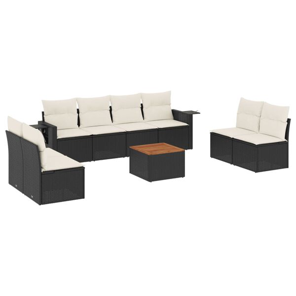 vidaXL Salon de jardin 9 pcs avec coussins noir r&eacute;sine tress&eacute;e