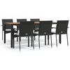 vidaXL Ensemble &agrave; manger de jardin coussins 7pcs Noir R&eacute;sine tress&eacute;e