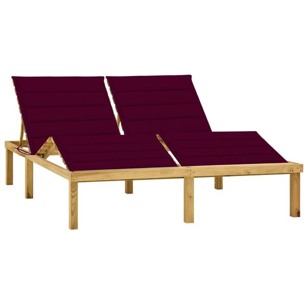 vidaXL Chaise longue double et coussins bordeaux Bois de pin impr&eacute;gn&eacute;