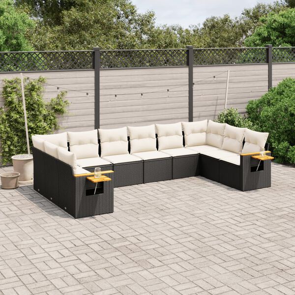 vidaXL Salon de jardin 10 pcs avec coussins noir r&eacute;sine tress&eacute;e
