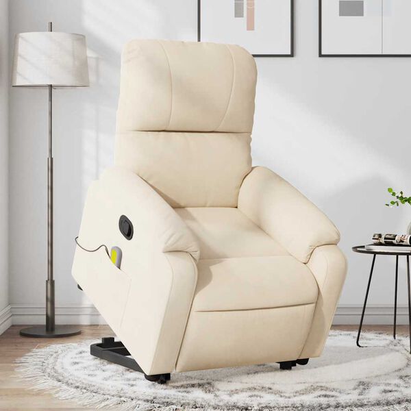 vidaXL Fauteuil inclinable de massage beige tissu microfibre