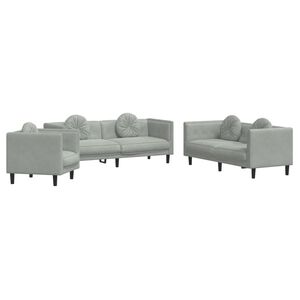 vidaXL Ensemble de canap&eacute;s 3 pcs avec coussins gris clair velours