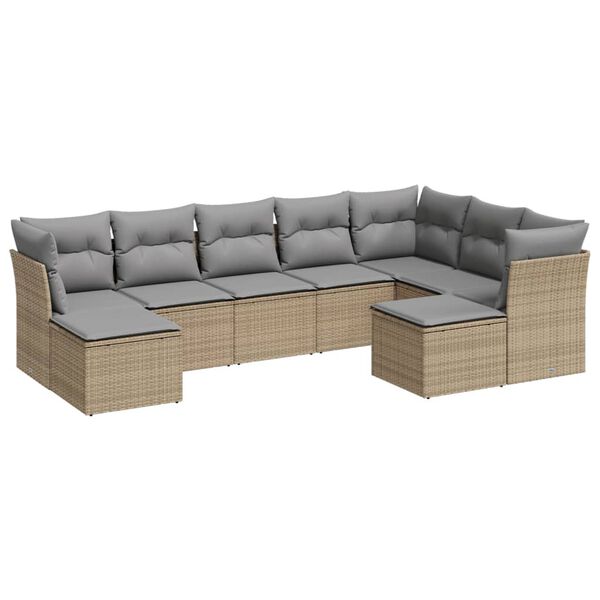 vidaXL Salon de jardin avec coussins 9 pcs beige r&eacute;sine tress&eacute;e