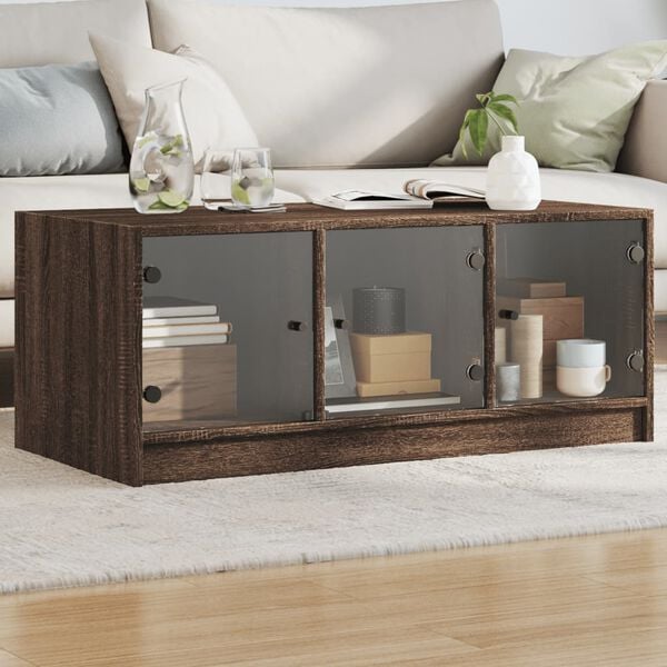vidaXL Table basse avec portes en verre ch&ecirc;ne marron 102x50x42 cm