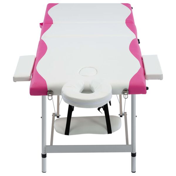 vidaXL Table de massage pliable 3 zones Aluminium Blanc et rose