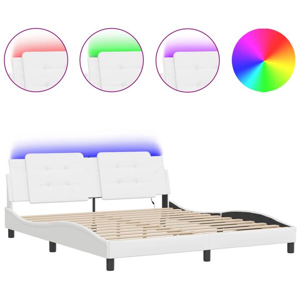 vidaXL Cadre de lit avec LED sans matelas Zadar blanc 180x200 cm