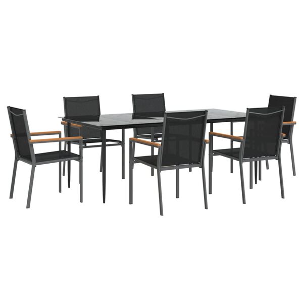 vidaXL Ensemble à manger de jardin 7 pcs noir textilène et acier