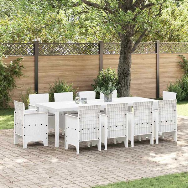 vidaXL Ensemble de salle &agrave; manger pour jardin 11 pcs Blanc Rattan Polt